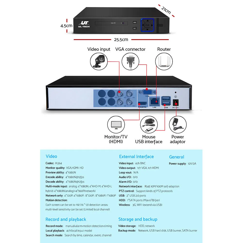 1080P HD CCTV Security System - 4 Cameras, 1TB Drive, UL-Tech