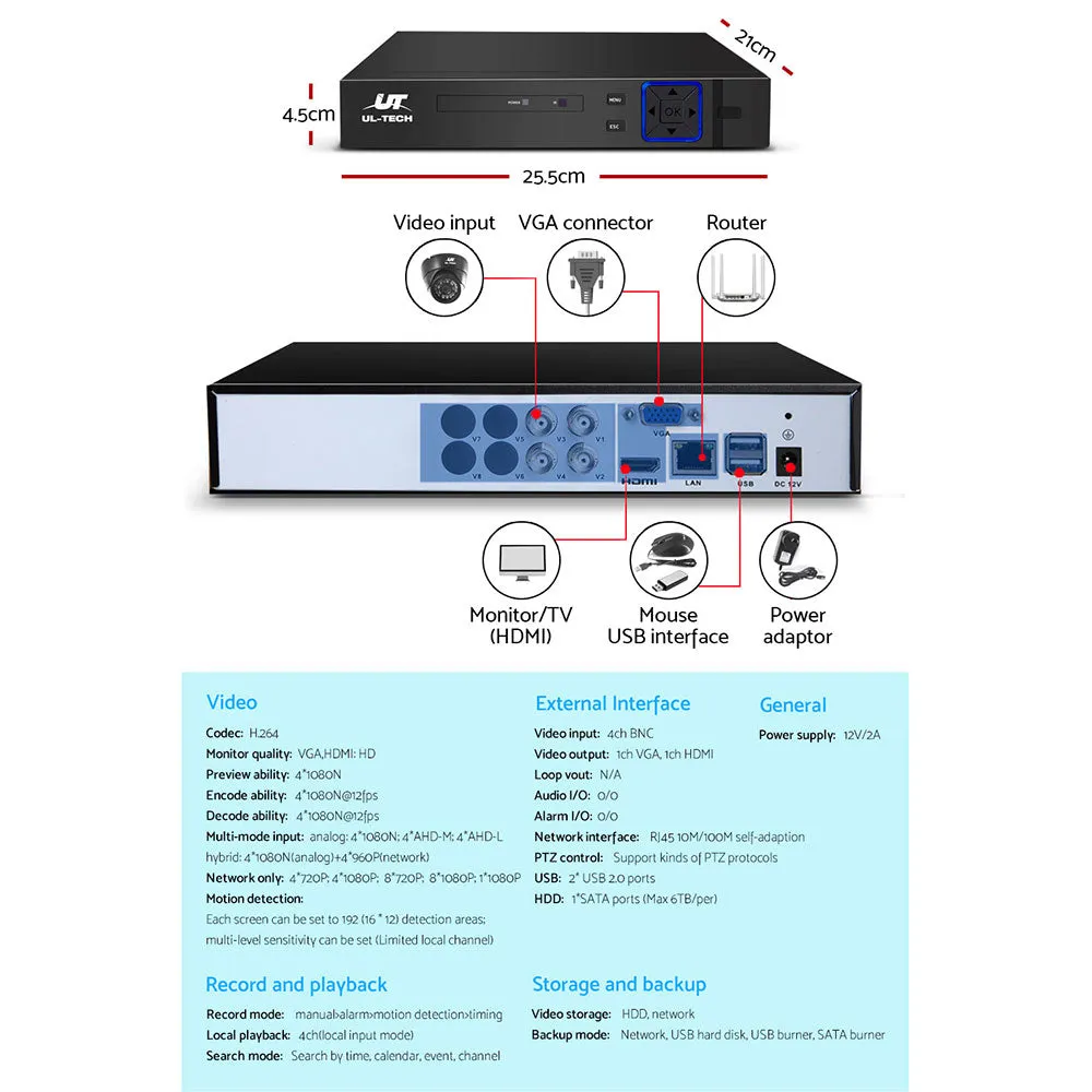 1080p HD Night Vision 4CH CCTV System, 4 Cameras, UL-Tech