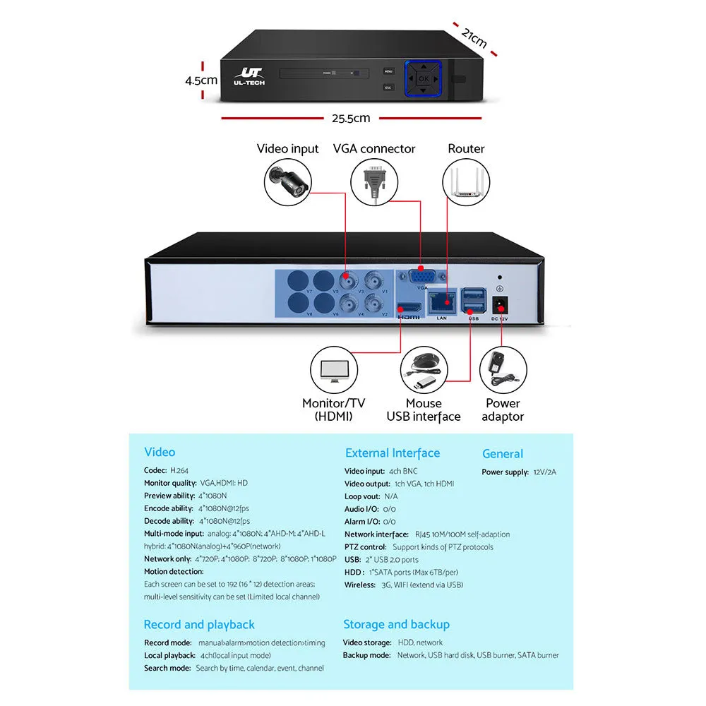 1080p HD Security System, 4 Cameras, Night Vision - UL-tech