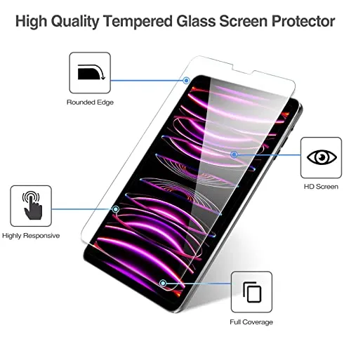 (2 2 Pack) iPad Pro 12.9" 2022/ 2021/ 2020 Tempered Glass Screen Protector with Camera Lens Protector | ProCase