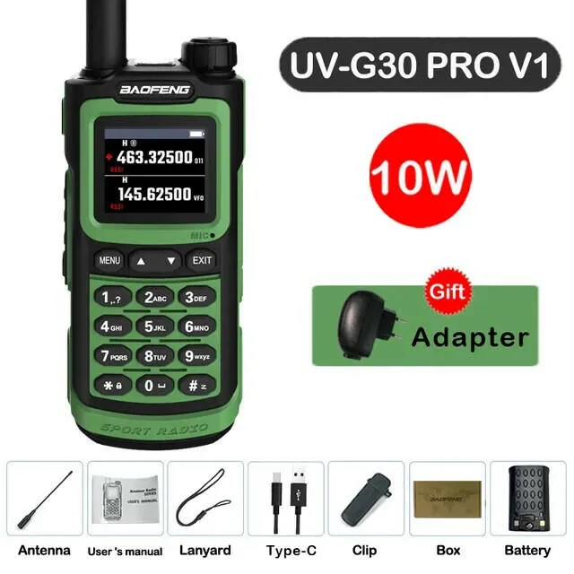 2023 Baofeng UV-G30 Pro V1 10W Walkie Talkie Four Bands Long Range Portable Ham Radios Copy Frequency Waterproof 2-Way Radio Ham