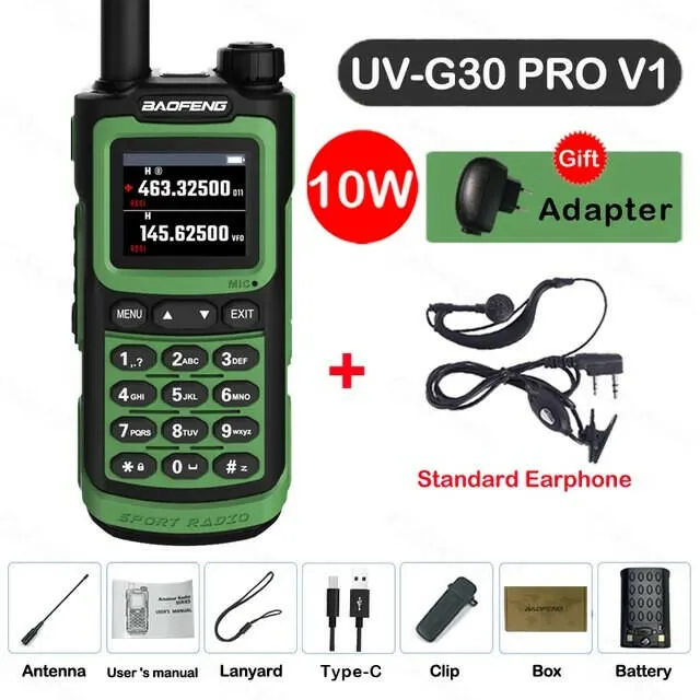 2023 Baofeng UV-G30 Pro V1 10W Walkie Talkie Four Bands Long Range Portable Ham Radios Copy Frequency Waterproof 2-Way Radio Ham