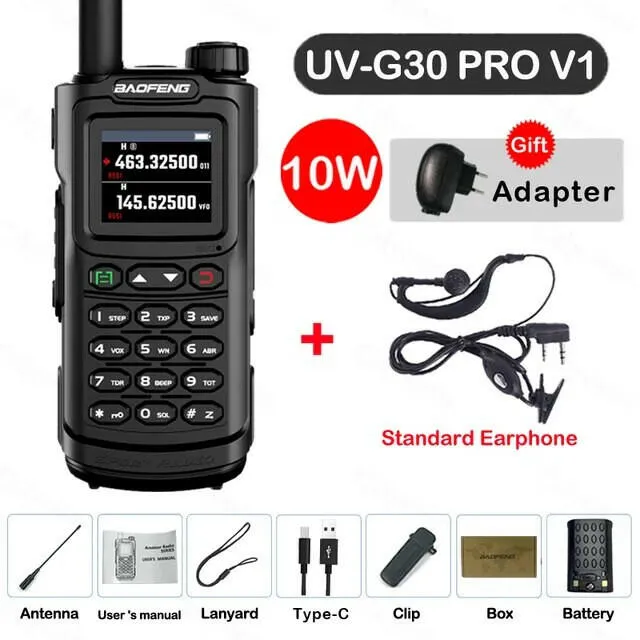 2023 Baofeng UV-G30 Pro V1 10W Walkie Talkie Four Bands Long Range Portable Ham Radios Copy Frequency Waterproof 2-Way Radio Ham