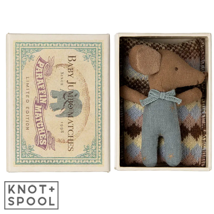 2024 Maileg Sleepy Wakey | Blue Baby Mouse In Matchbox