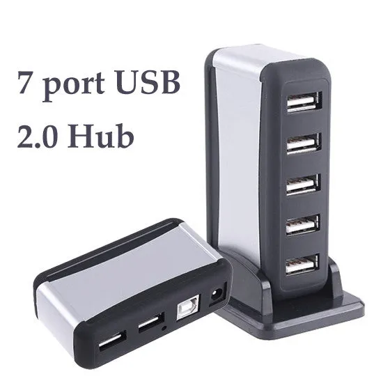 480Mbps 7-Port 7 Port High Speed USB 2.0 HUB   AC Adapter Cable   Plug for Computer Peripherals Accessories with LED Indicator