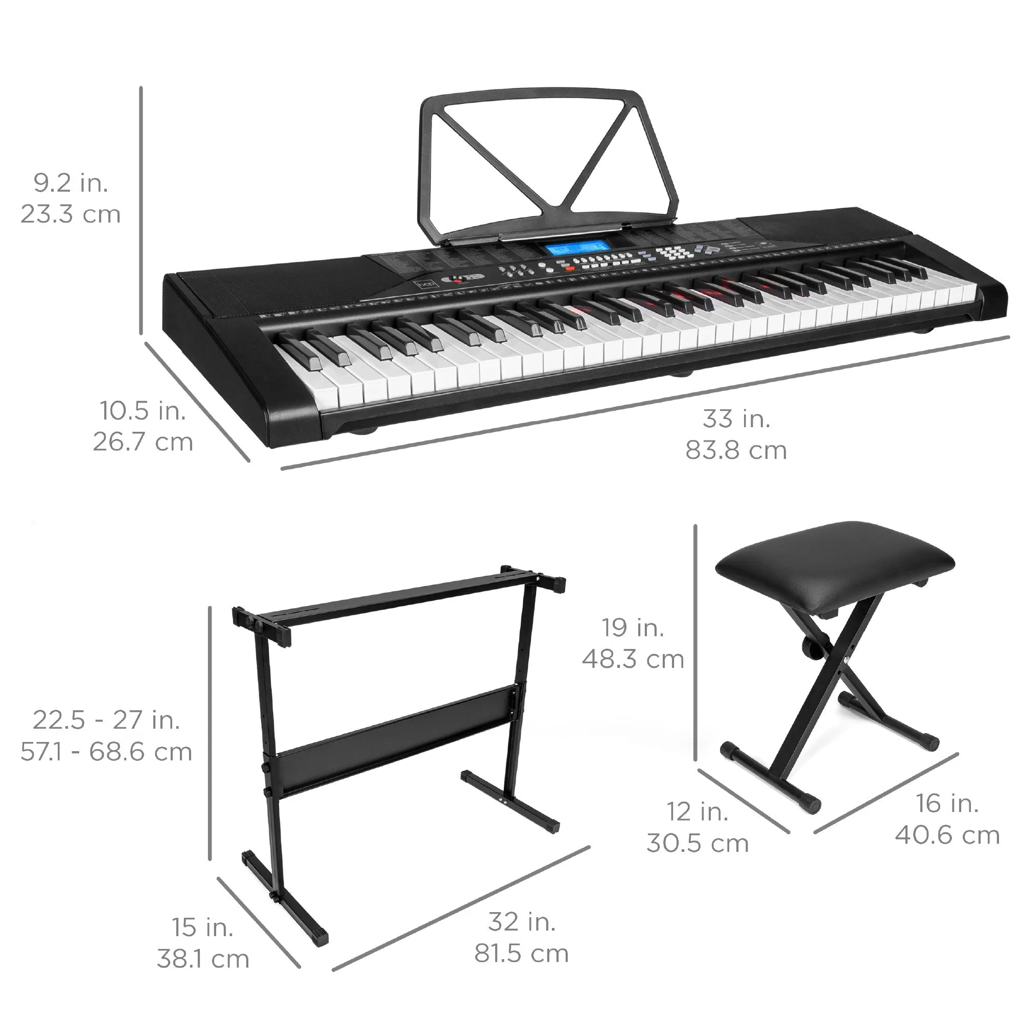 61-Key Beginners Electronic Keyboard Piano Set w/ Lighted Keys, Headphones