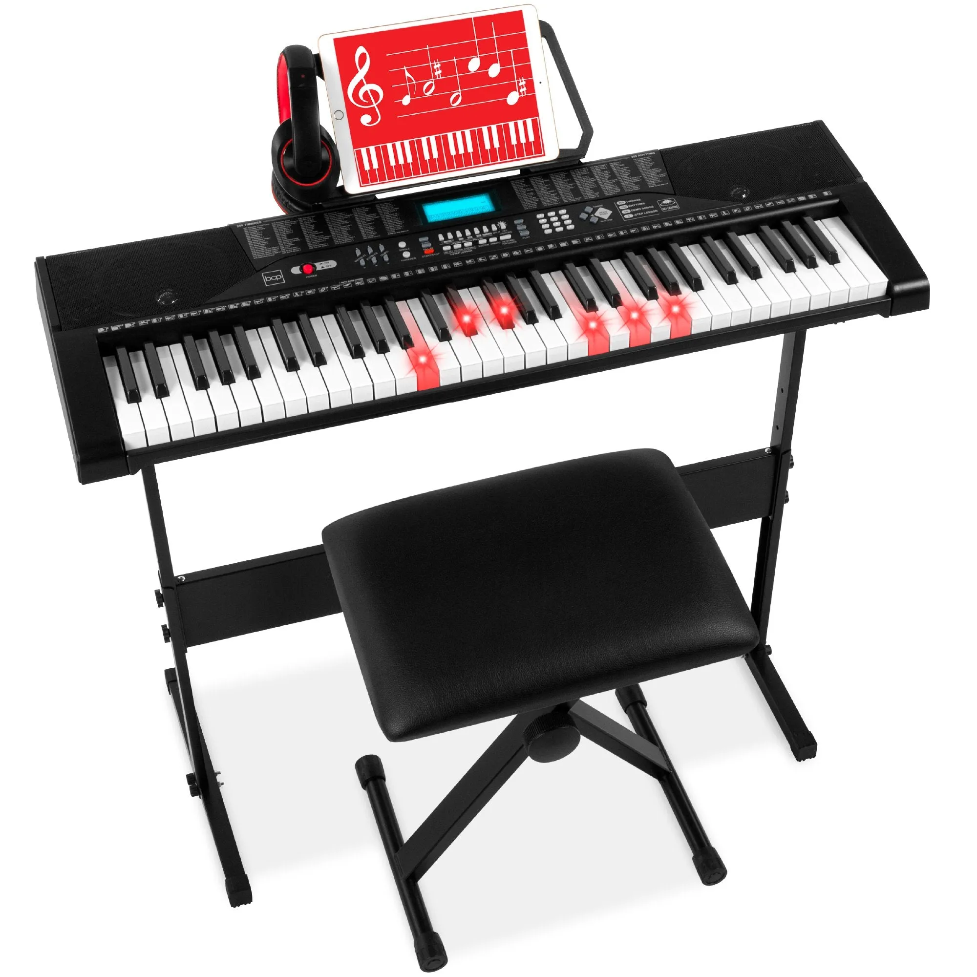 61-Key Beginners Electronic Keyboard Piano Set w/ Lighted Keys, Headphones