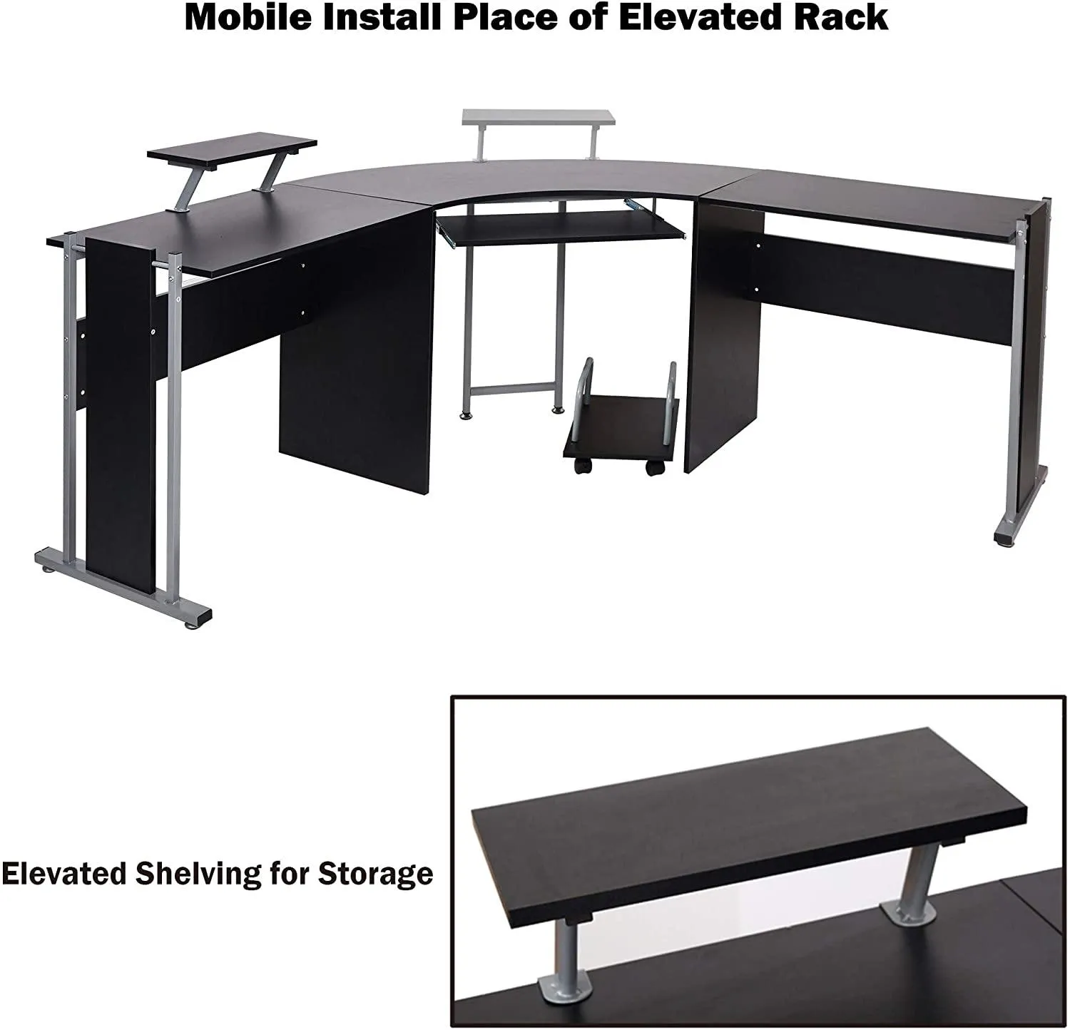 71" L Shaped Gaming Desk with Monitor Stand Keyboard Tray Home Office Large Computer Corner Desk, Black