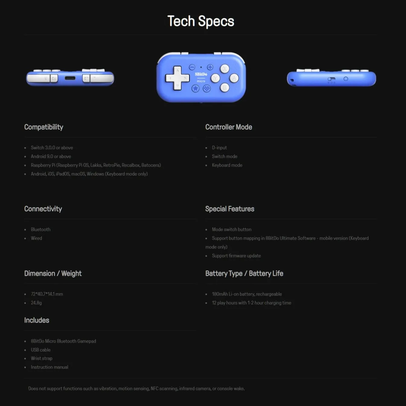 8BitDo Micro Bluetooth Gamepad: For Switch, Pi, Win, iOS, macOS, Android