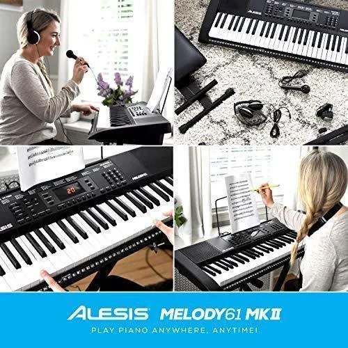 Alesis Melody 61 MKII - 61 Key Music Keyboard / Digital Piano with Built-In Speakers, Headphones, Microphone, Piano Stand, Music Rest and Stool