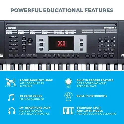 Alesis Melody 61 MKII - 61 Key Music Keyboard / Digital Piano with Built-In Speakers, Headphones, Microphone, Piano Stand, Music Rest and Stool