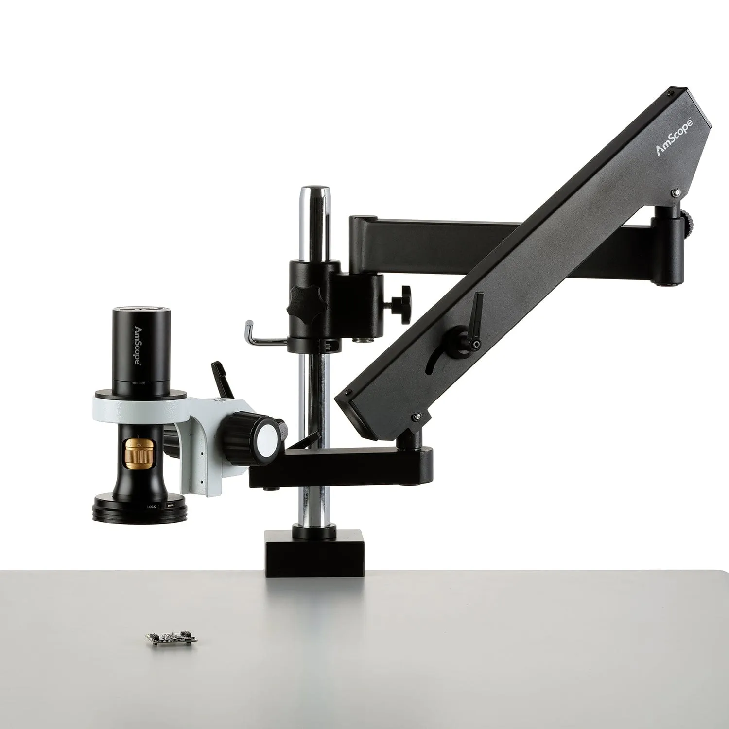 AmScope DM756 Series 1080p HDMI All-in-One Digital Microscope with Zoom Optics on Articulating Arm with Pillar