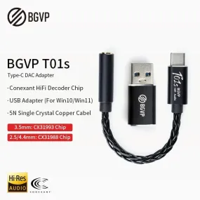 BGVP T01s Dac Decoding Audio HiFi Earphone Amplifier USB Type-C To 2.5/3.5/4.4 / Lightning To 3.5