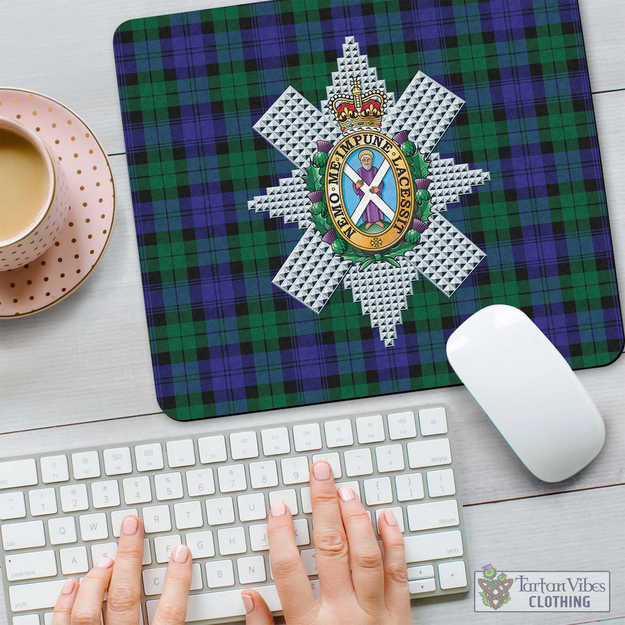 Black Watch Modern Tartan Mouse Pad with Family Crest