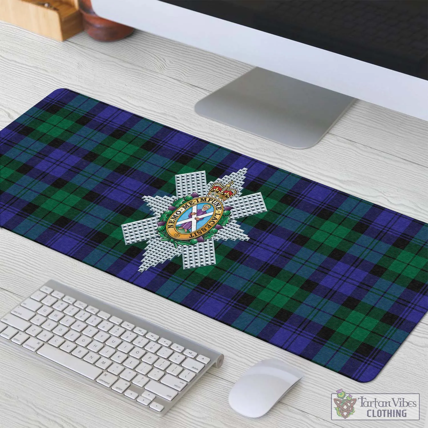 Black Watch Modern Tartan Mouse Pad with Family Crest