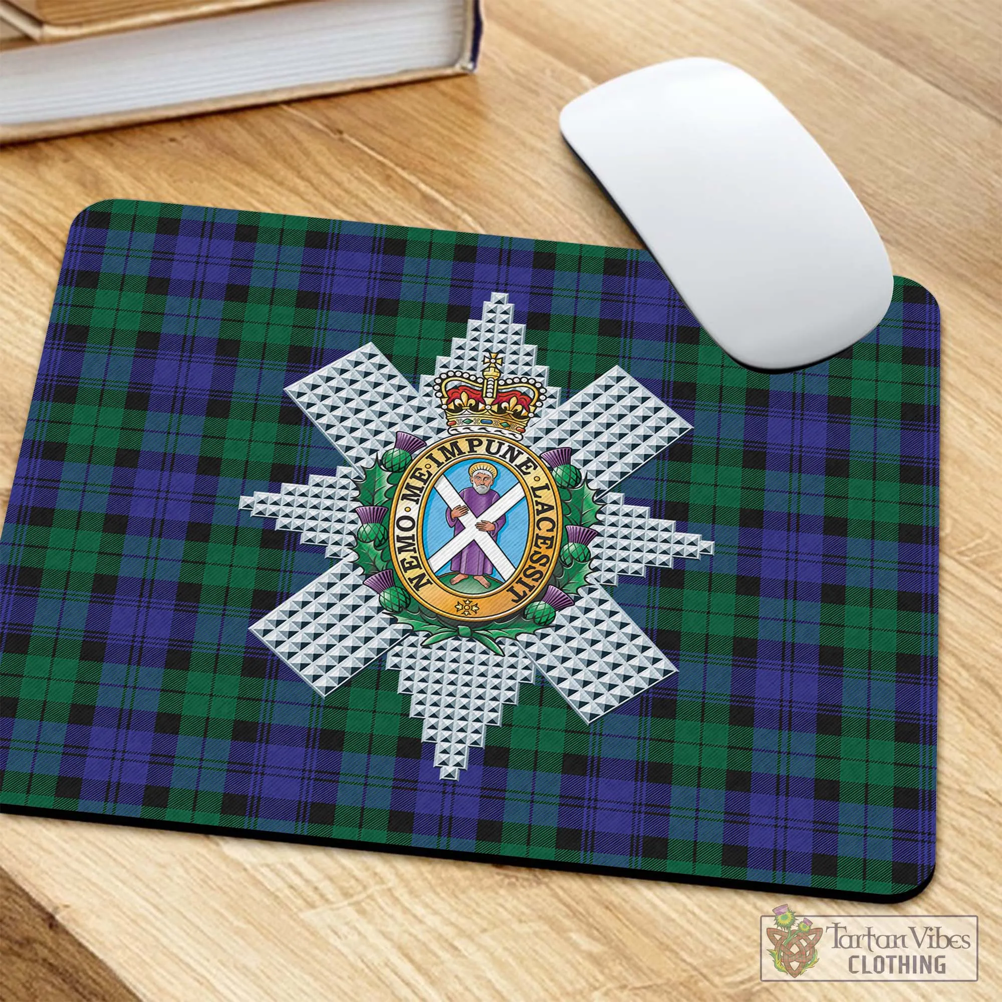 Black Watch Modern Tartan Mouse Pad with Family Crest