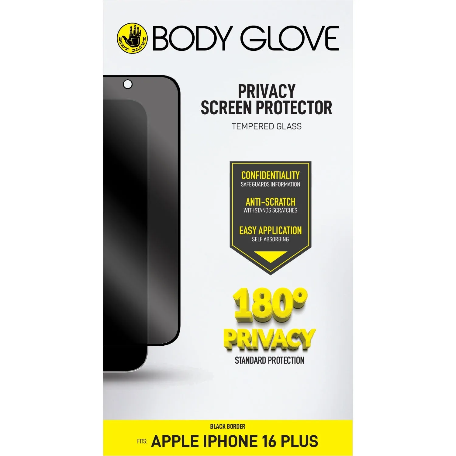 Body Glove Privacy Tempered Glass Screen Protector - Apple iPhone 16 Plus / iPhone 15 Plus - Black Border (BGSGPTG-IP16P)