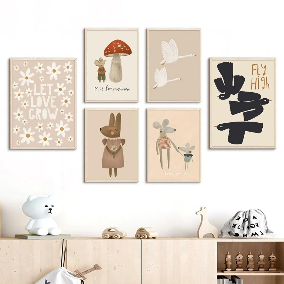 Cartoon Animal Wall Art for Baby Room