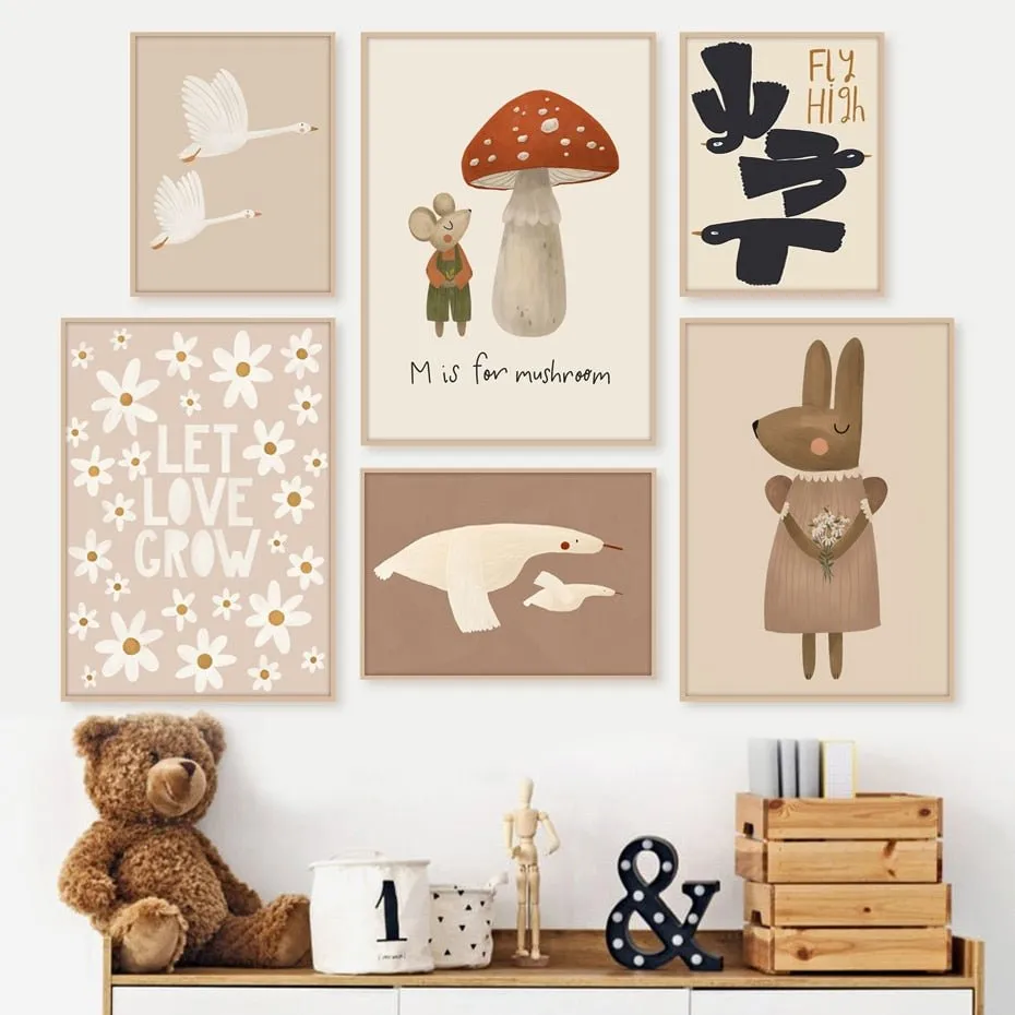 Cartoon Animal Wall Art for Baby Room