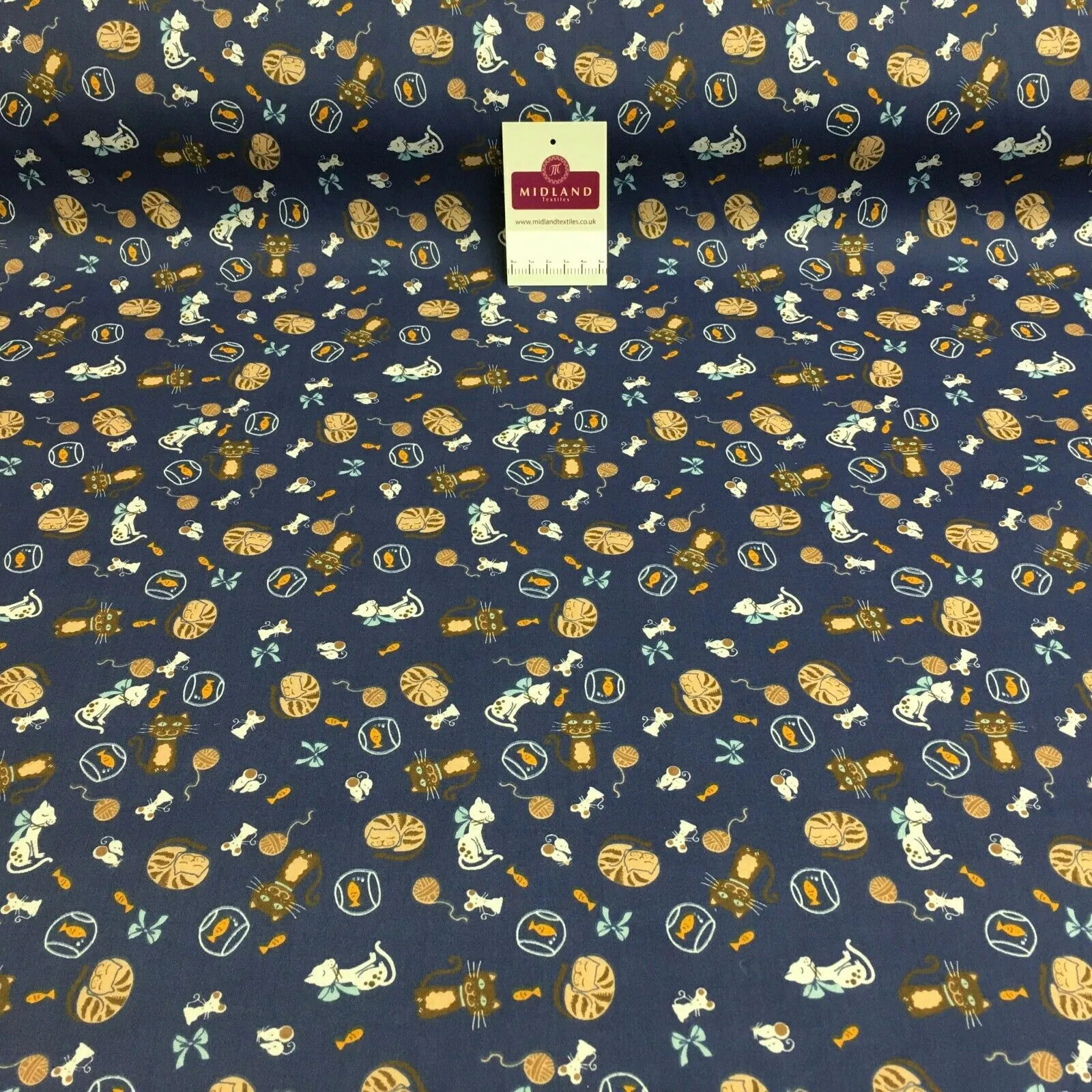 Cat and mouse poly cotton craft Fabric M1446 Mtex