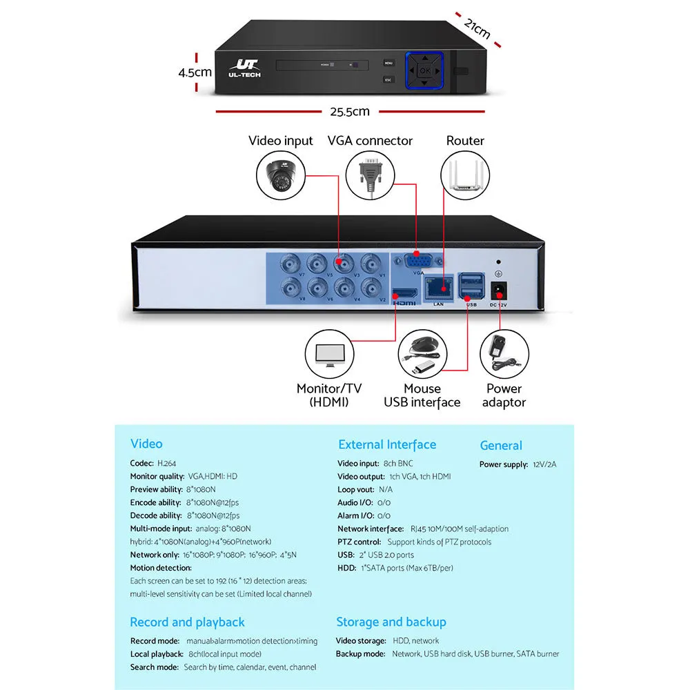 CCTV Camera Home Security System 8CH DVR 1080P IP 8 Dome Cameras Long Range