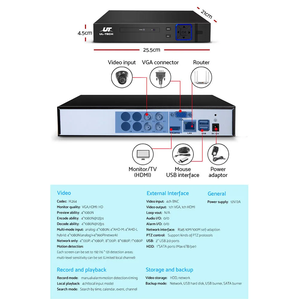 CCTV Security Home Camera System DVR 1080P Day Night 2MP IP 4 Dome Cameras 1TB Hard disk