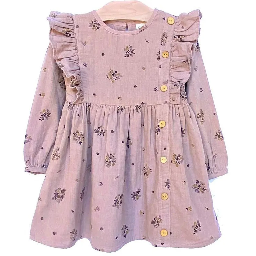 City Mouse Side Button Crinkle Cotton Dress - Mauve Floral