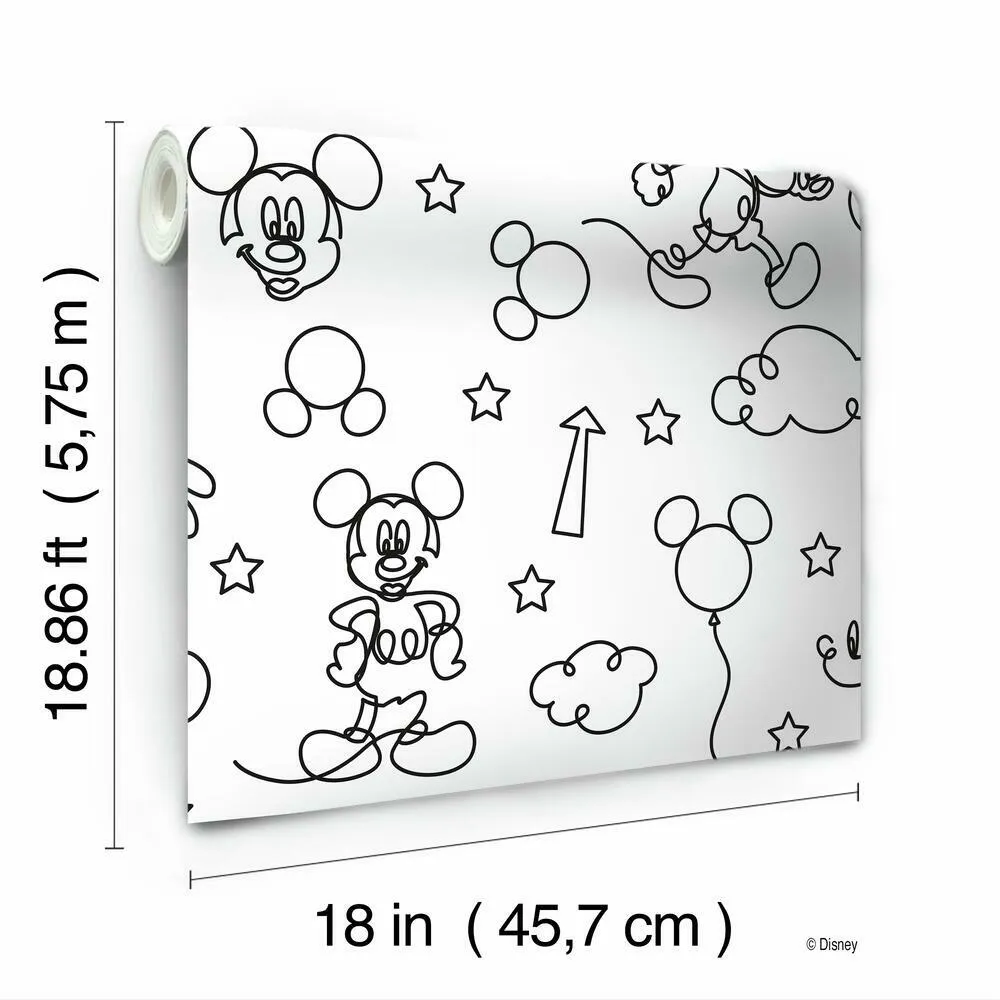 Disney Mickey Mouse Line Art Peel and Stick Wallpaper