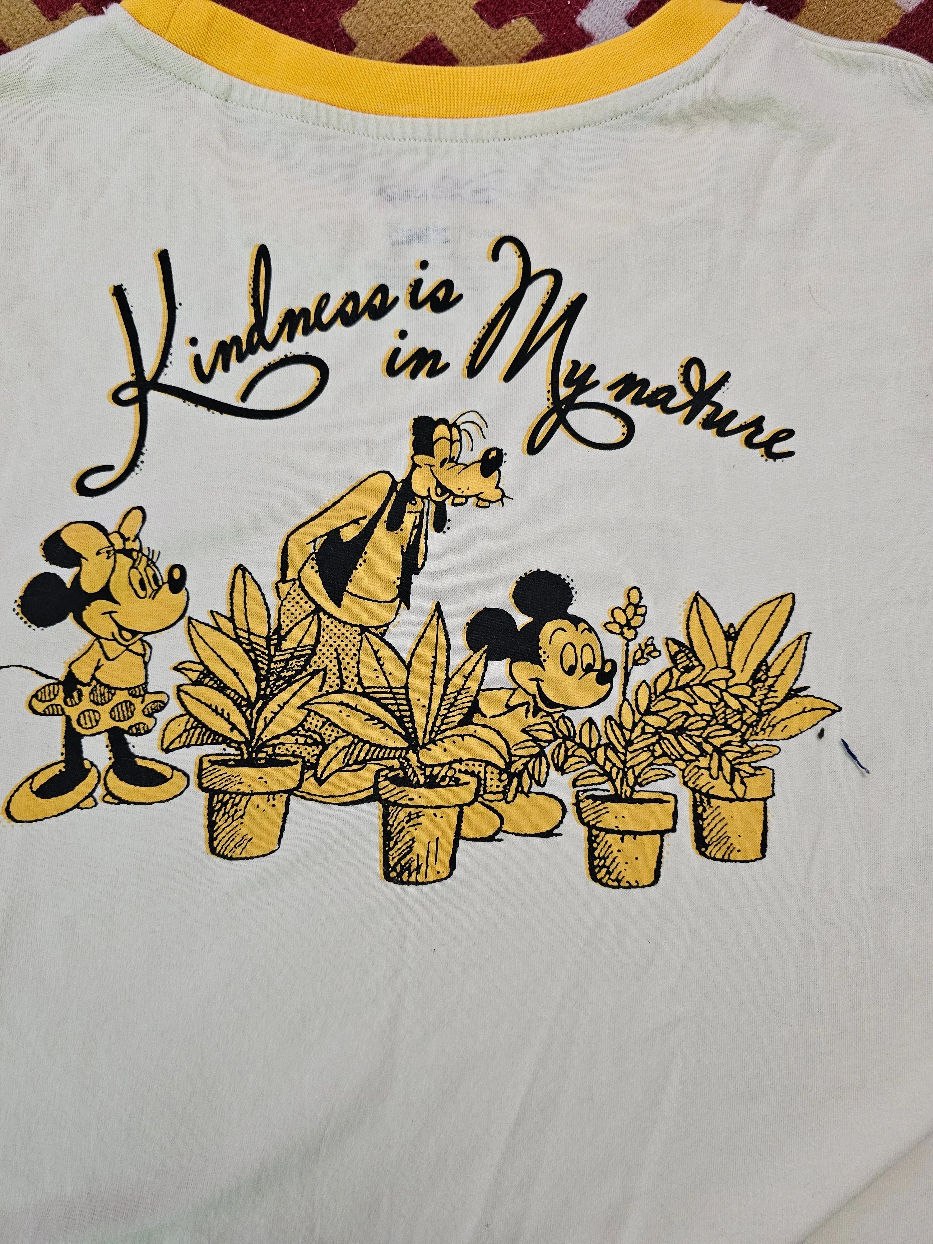 Disney Yellow Mickey Mouse "Kindness Is in My Nature" Ringer Tee (Size L)