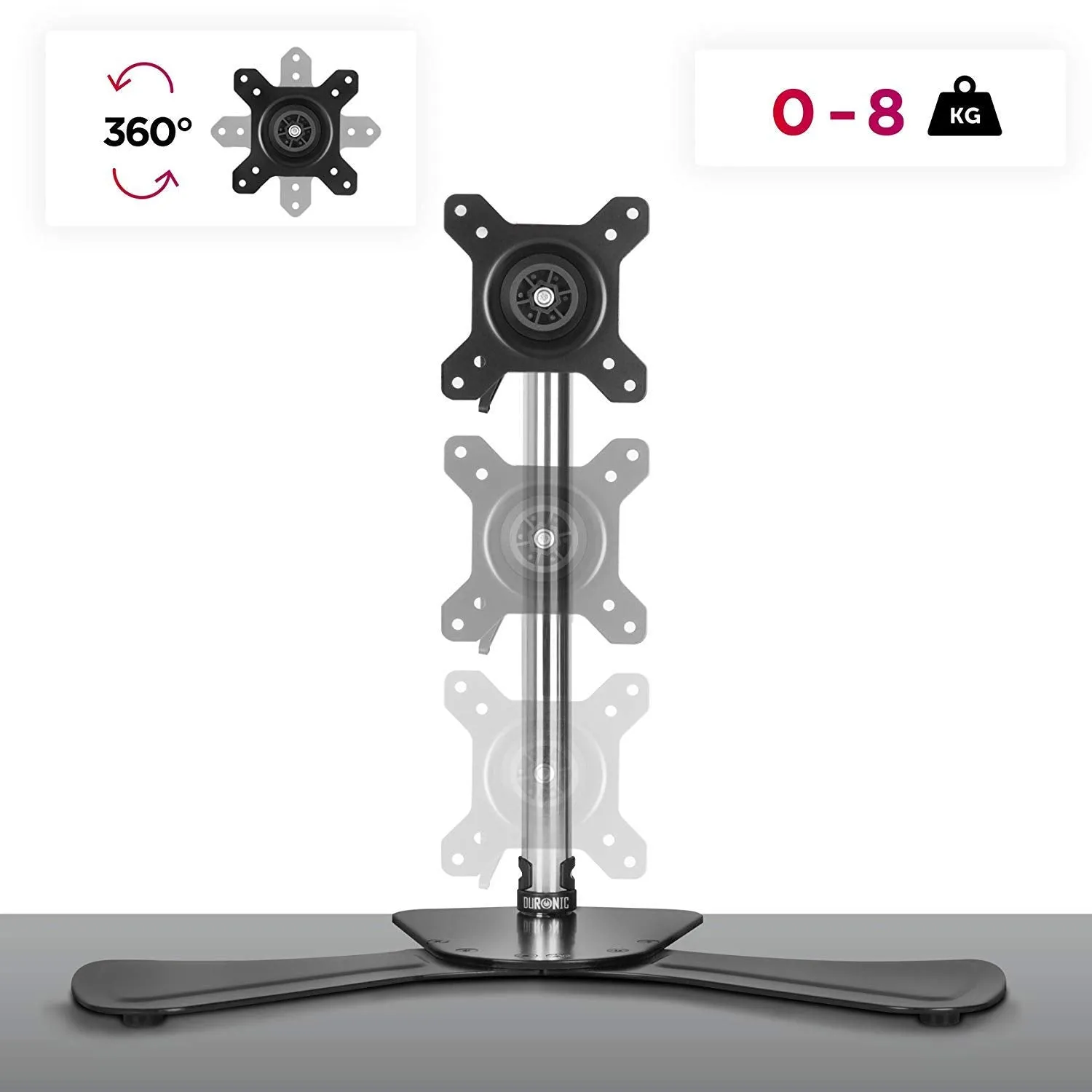 Duronic Computer Monitor Arms Stand DM751 Single Freestanding PC Arm Desk Mount Adjustable Stands for VESA 75/100 One 15-24 Inch LED LCD Screen 8kg Capacity Mounts Tilt -15/ 15 Rotate 360 - Black