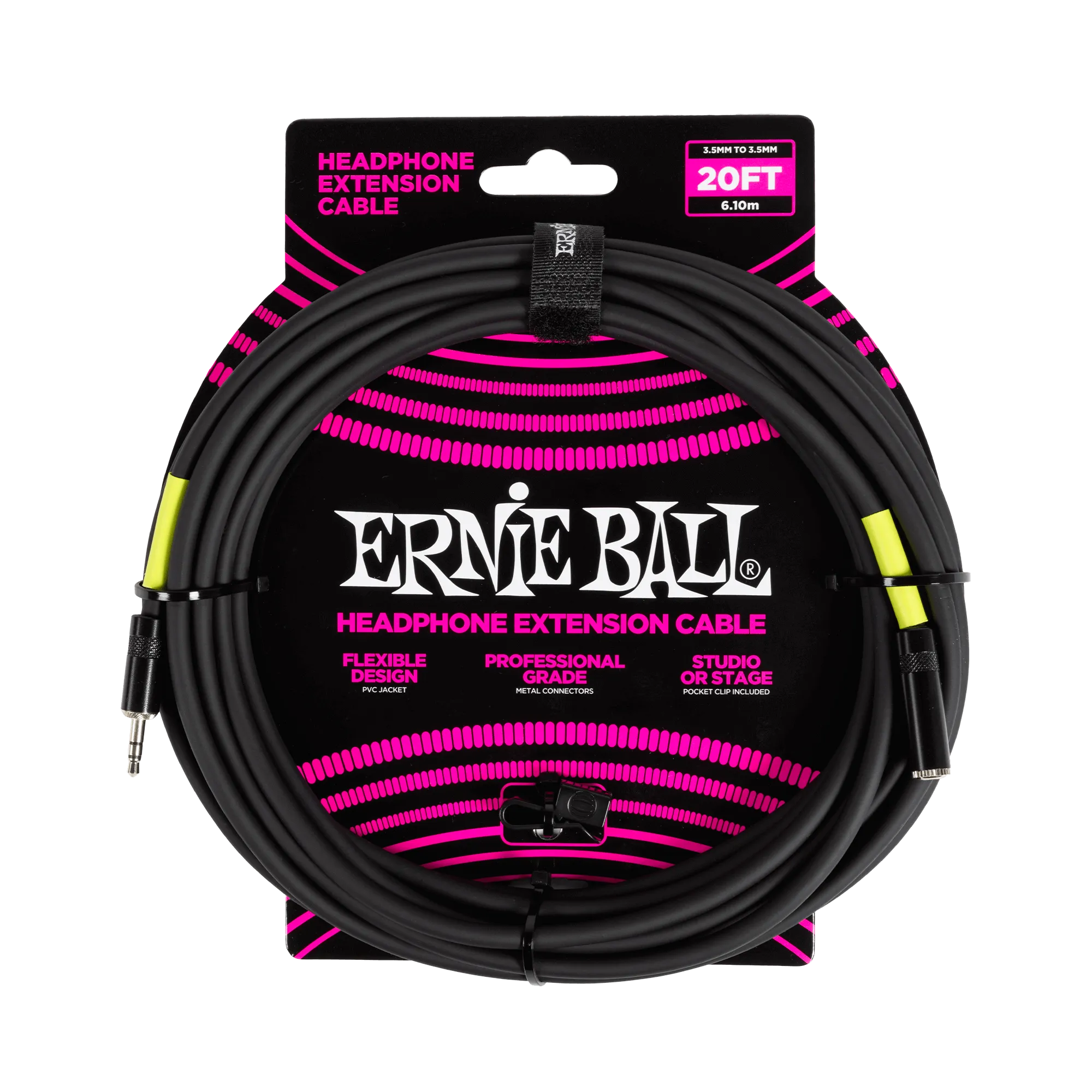 Ernie Ball Headphone Extension Cable 3.5Mm To 3.5Mm 20Ft - Black