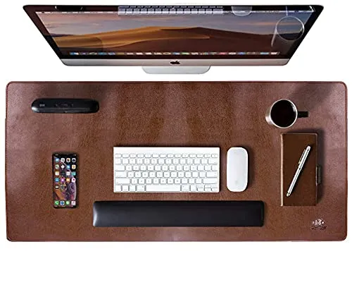 Extended Faux Leather Desk Mat Mouse Pad - Non-Slip Design | 78 cm x 45 cm | Tan