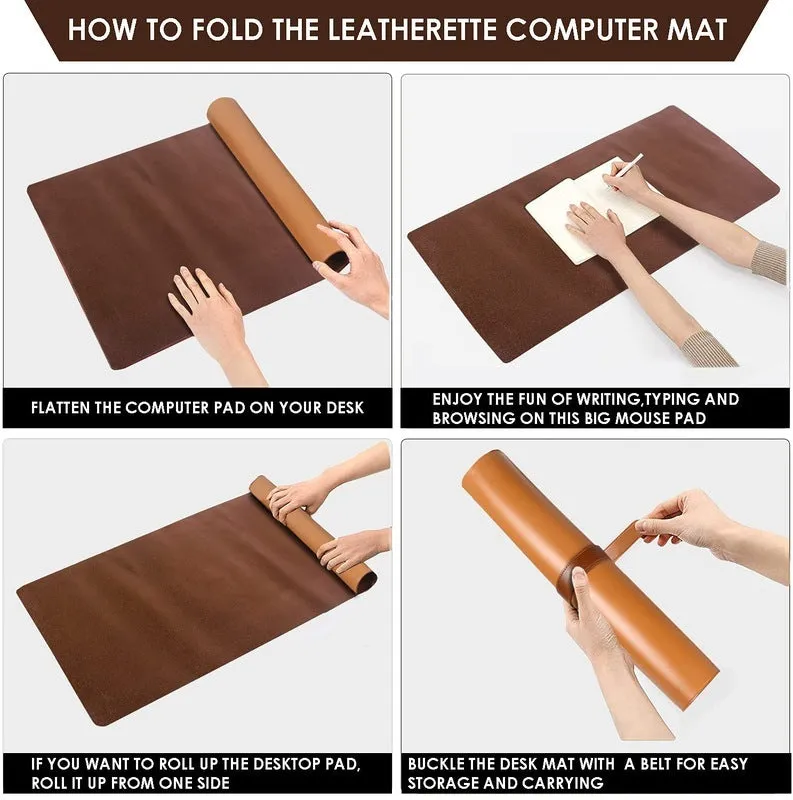 Extended Faux Leather Desk Mat Mouse Pad - Non-Slip Design | 78 cm x 45 cm | Tan