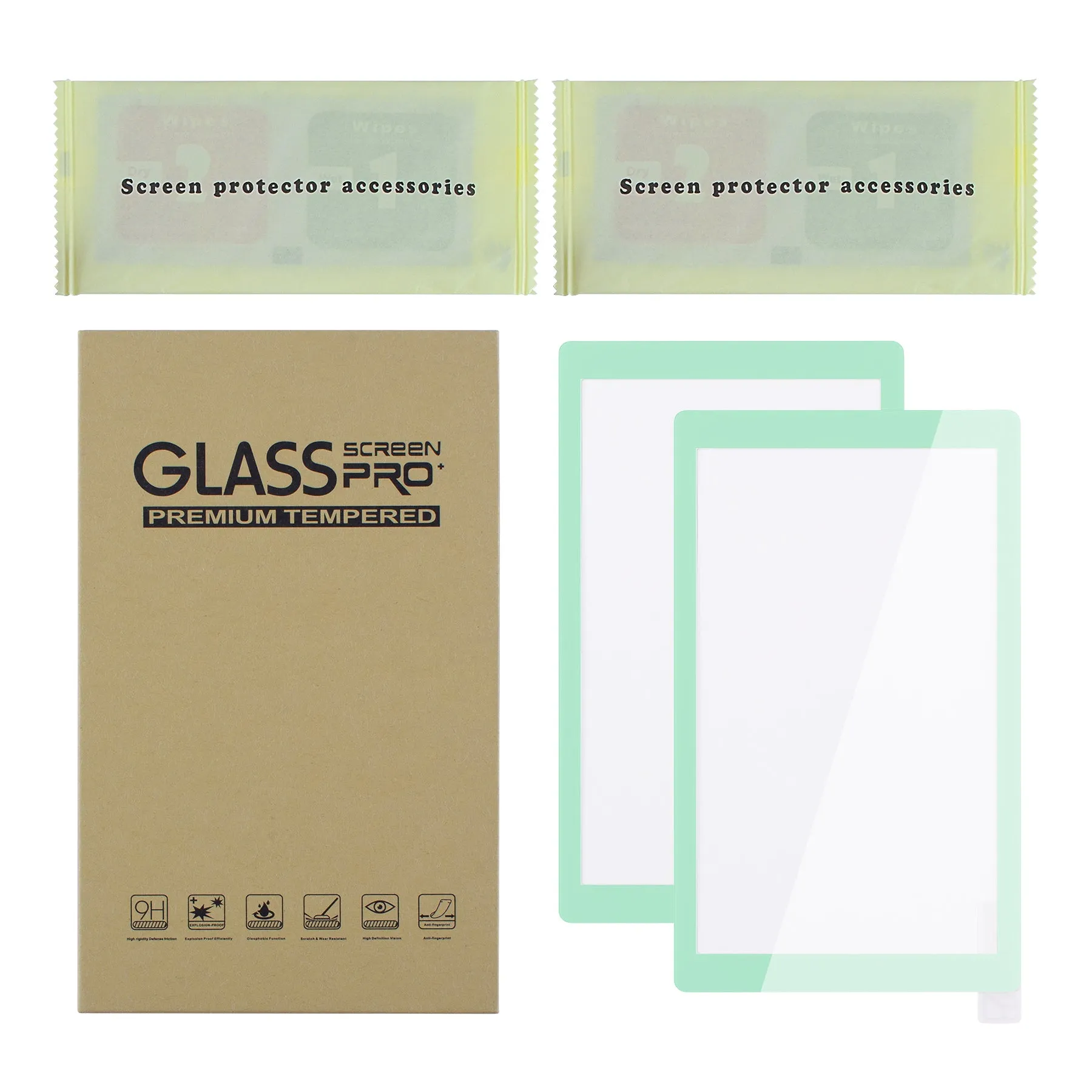 eXtremeRate 2 Pack Misty Green Border Transparent HD Saver Protector Film, Tempered Glass Screen Protector for Nintendo Switch Lite [Anti-Scratch, Anti-Fingerprint, Shatterproof, Bubble-Free] - HL732