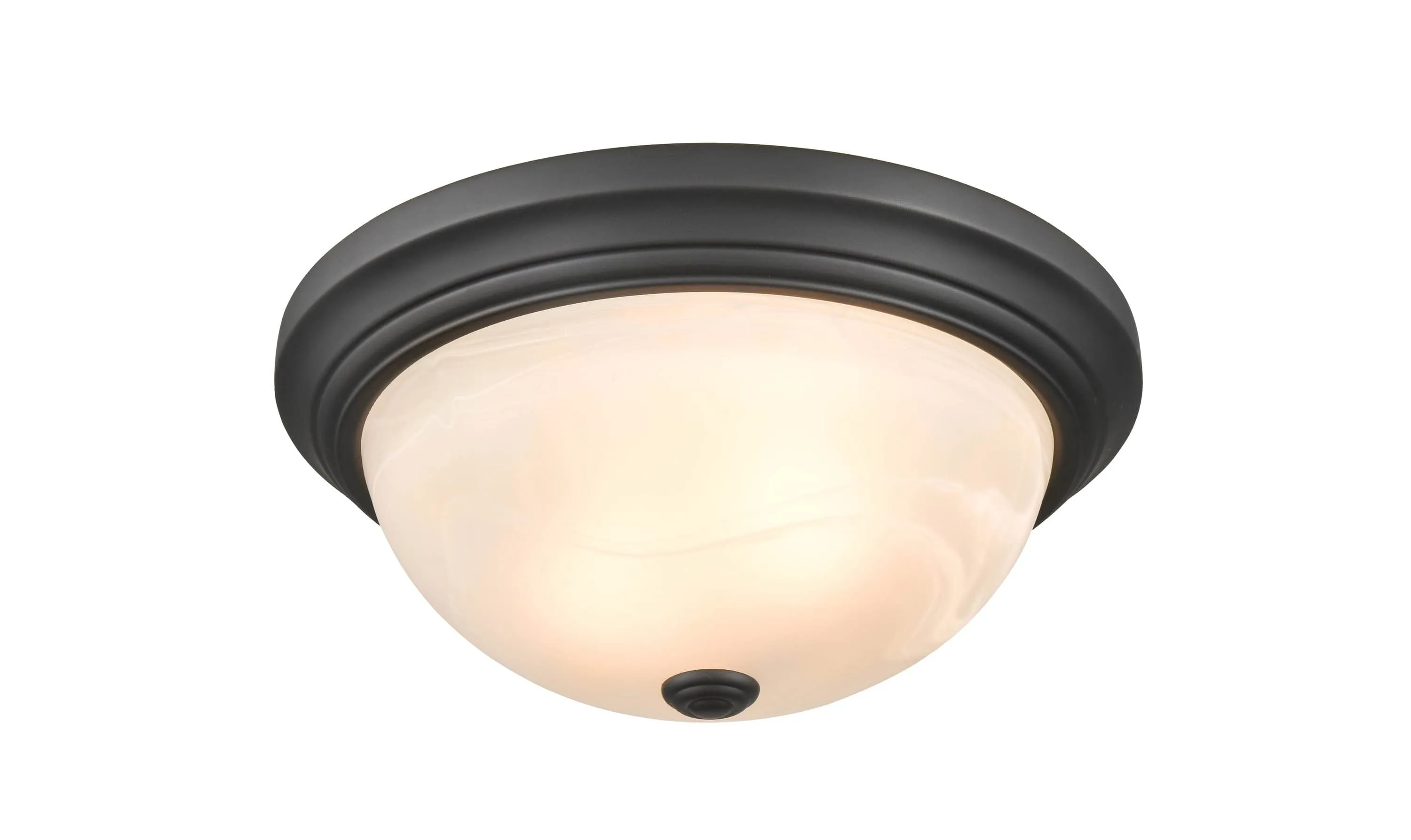 Flush Mount Fixture - Matte Black - Faux Alabaster Glass - 13in. Diameter - E26 Medium Base