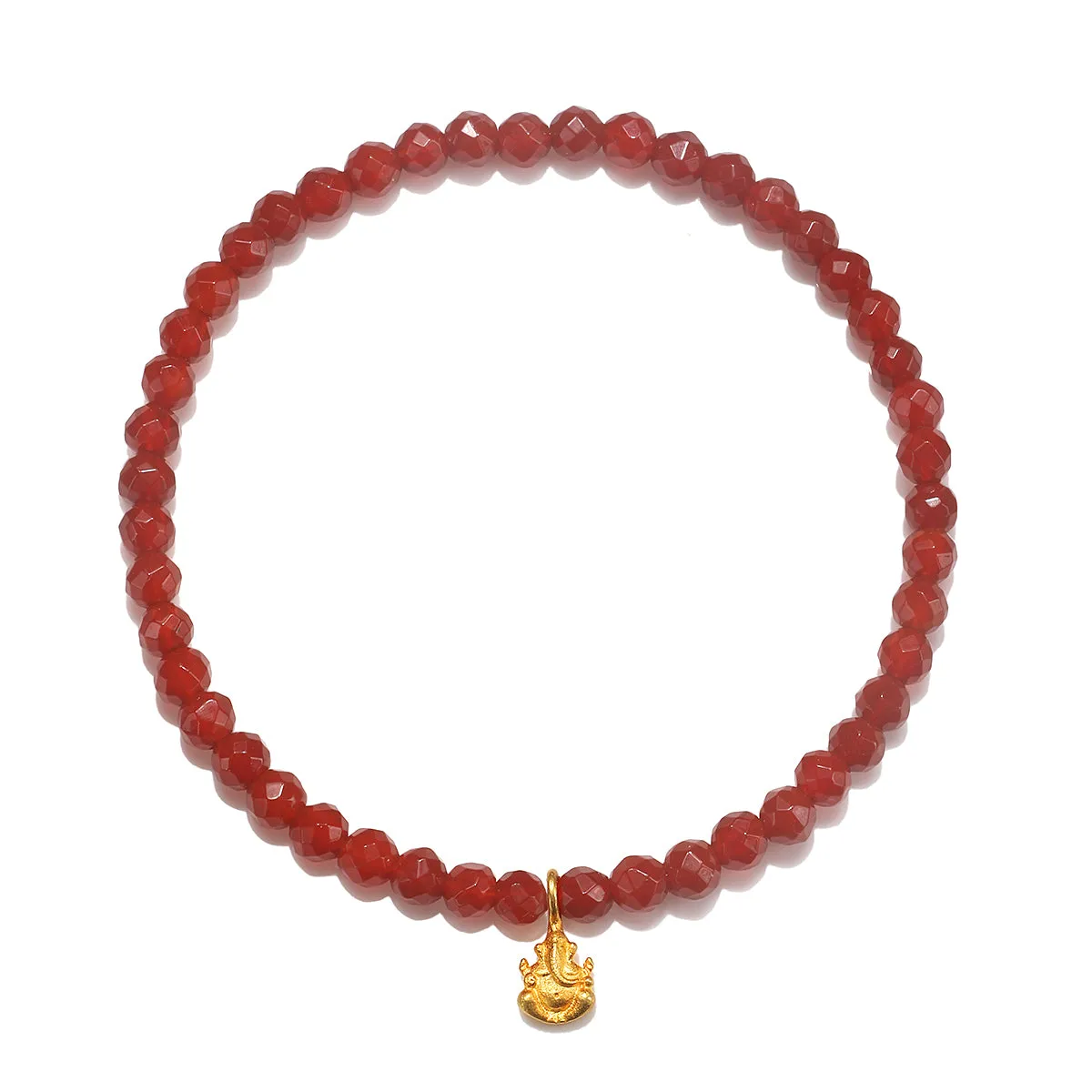 Ganesha Hindu God, Overcoming Obstacles Carnelian Gemstone Bracelet