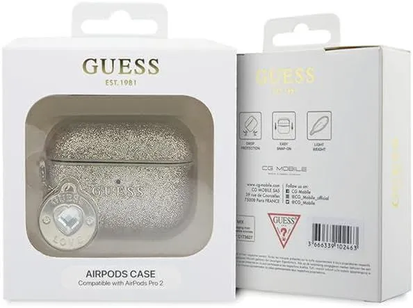 Guess Fixed Glitter Heart Diamond Charm Case for Airpods 2 Pro Gold - GUAP2PGEHCDD