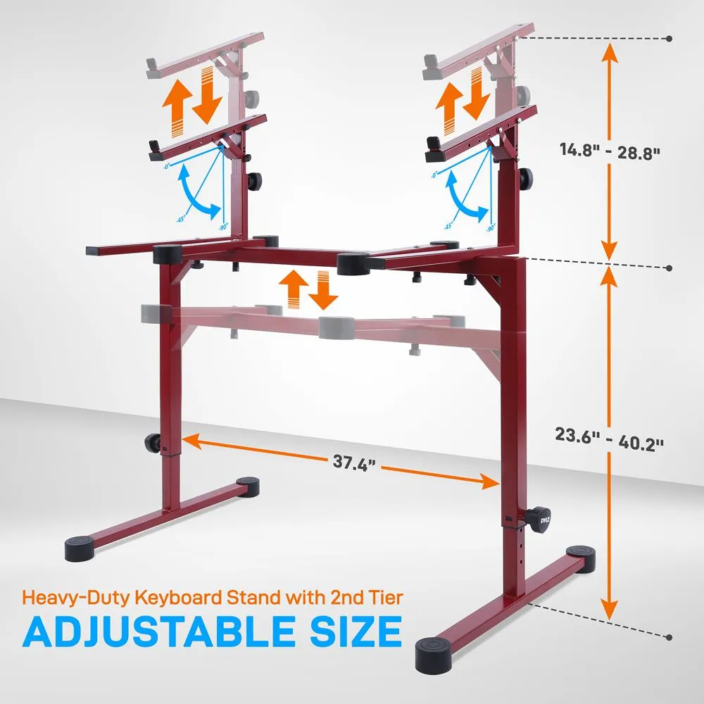 Heavy-Duty Keyboard Stand - Height Adjustable Music Stand With 2Nd Tier