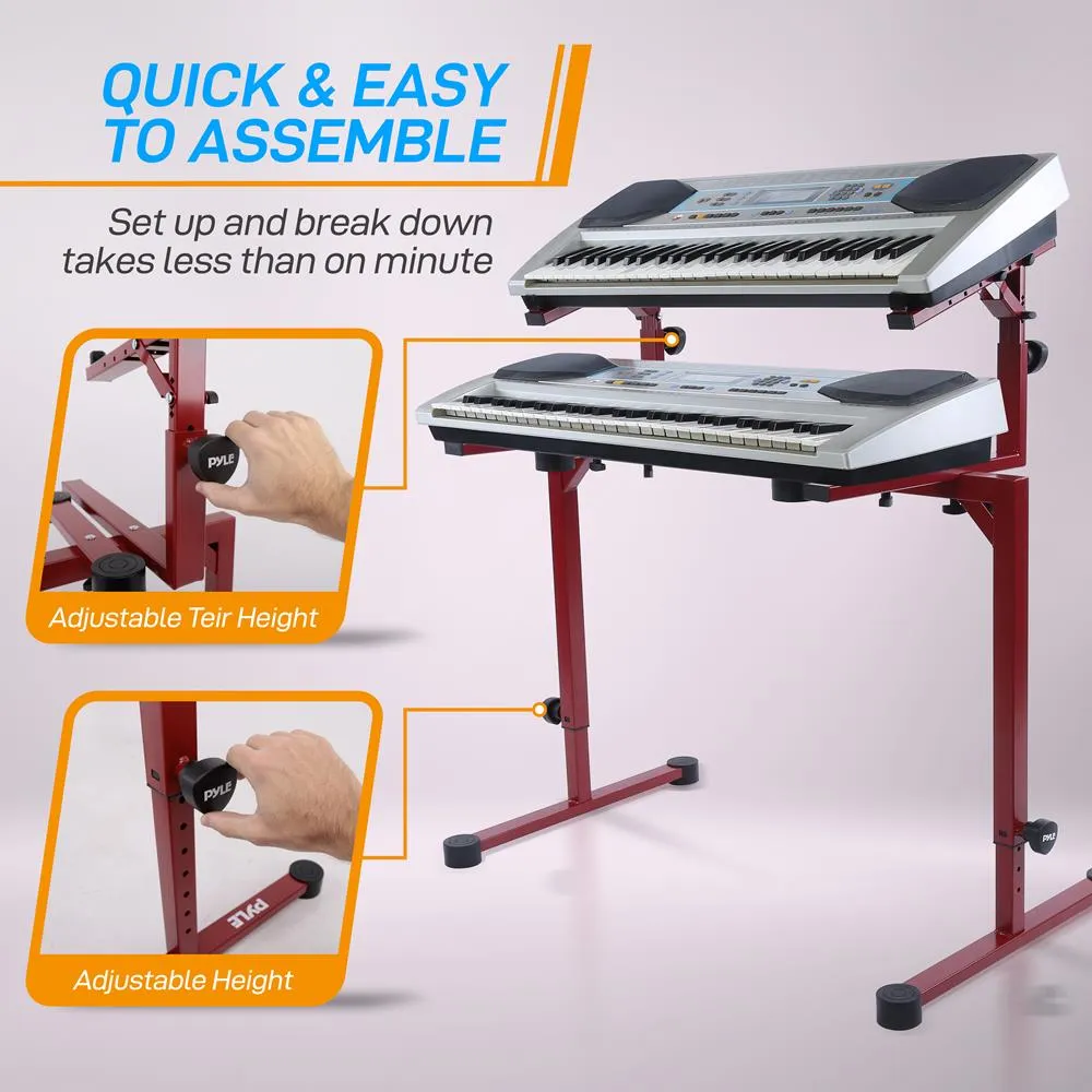 Heavy-Duty Keyboard Stand - Height Adjustable Music Stand With 2Nd Tier