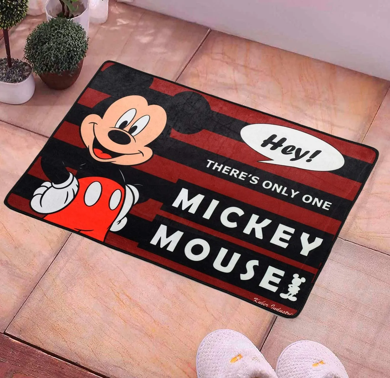 Kuber Industries Disney Team Mickey Mouse Cars 4 Pieces Anti-Slip Door Mat 23"x15" (Maroon & Black & Brown & Royal Blue) - CTKTC46095