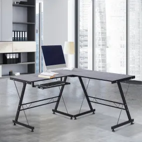 L Shaped Computer Desk W/ Keyboard Tray-Black