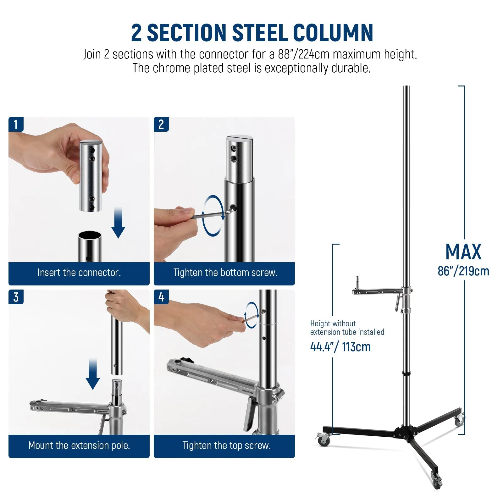 NEEWER ST003 88"/224cm Stainless Steel Light Stand