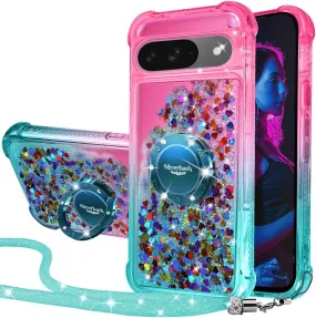 Pixel 9 Case Pixel 9 Pro Case Ring Moving Liquid Holographic Sparkle Glitter Case Diamond Protective Case