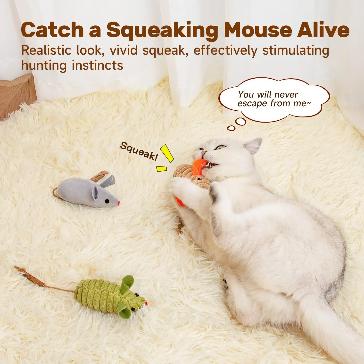 Potaroma Cat Toys 3Pcs Squeak Mice, Mouse-shaped cat toys