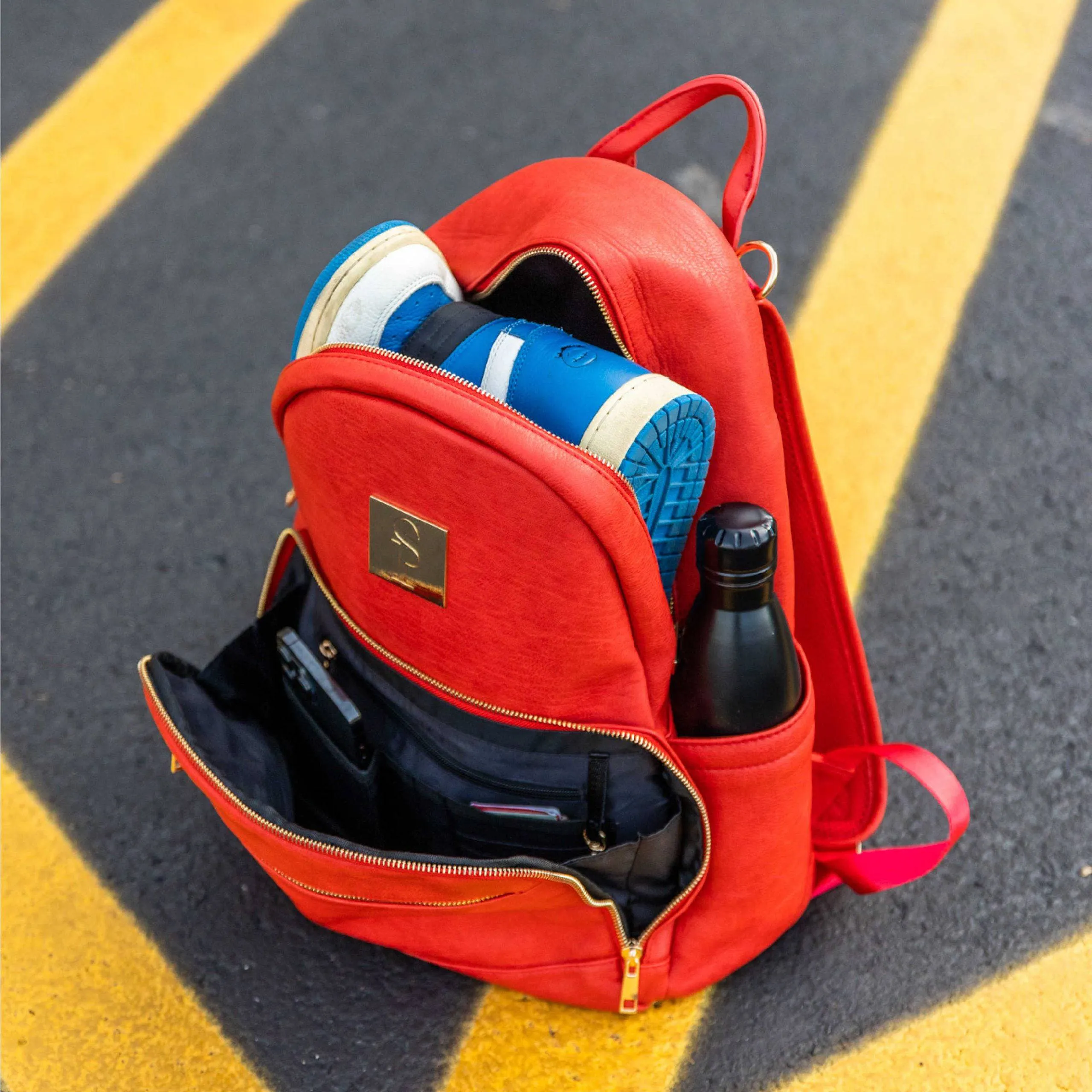 Red Carrier Leather Backpack