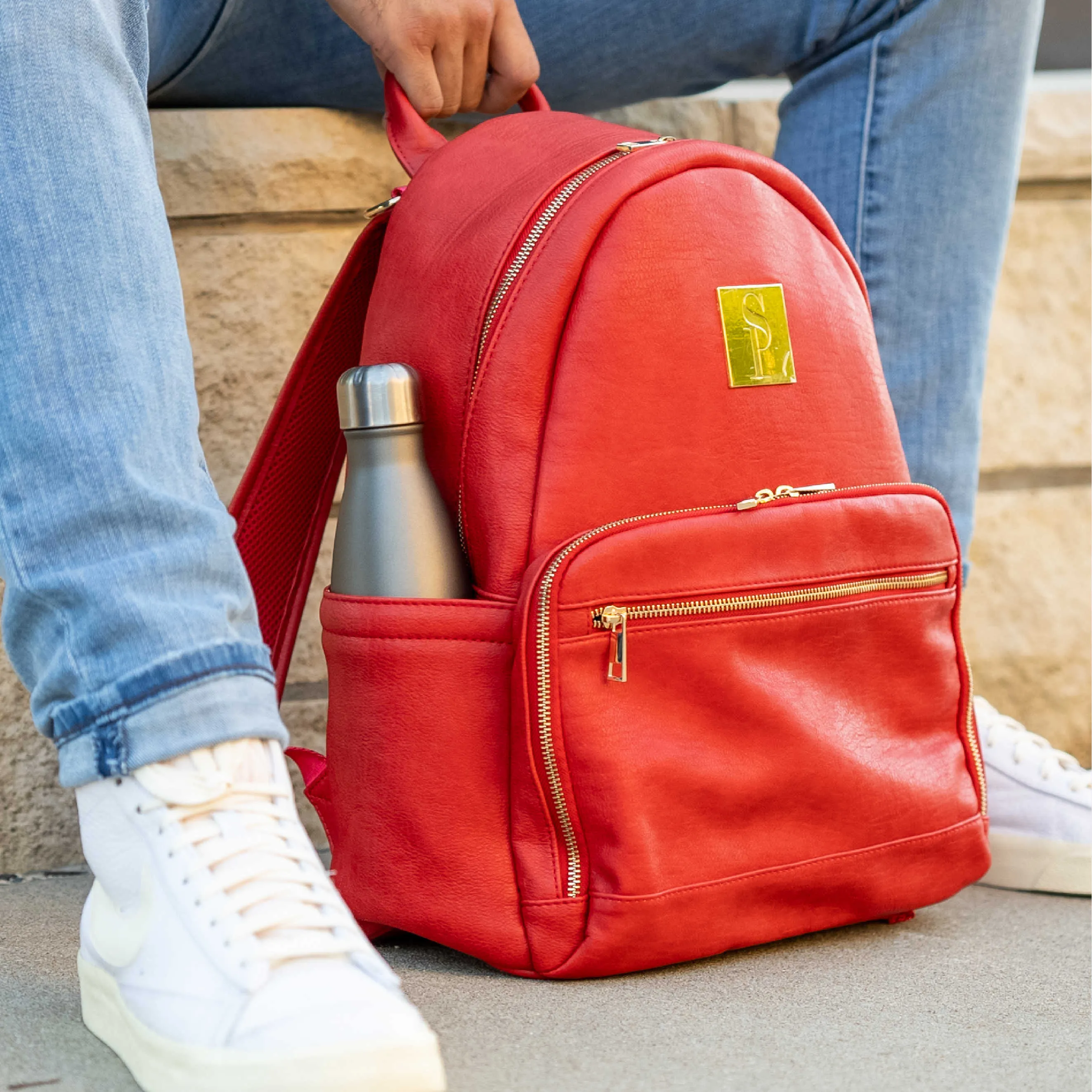 Red Carrier Leather Backpack