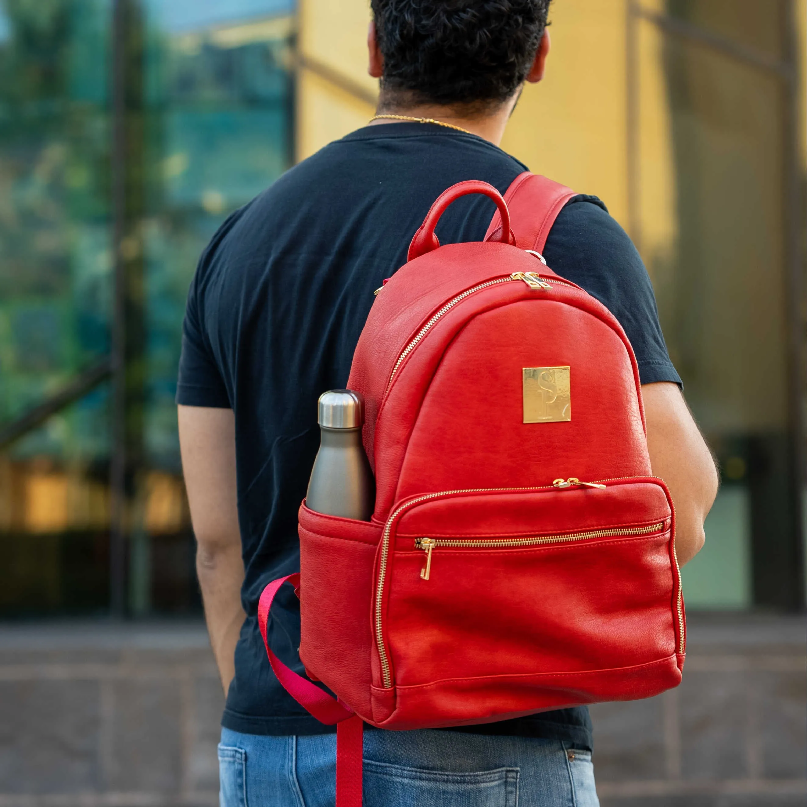 Red Carrier Leather Backpack