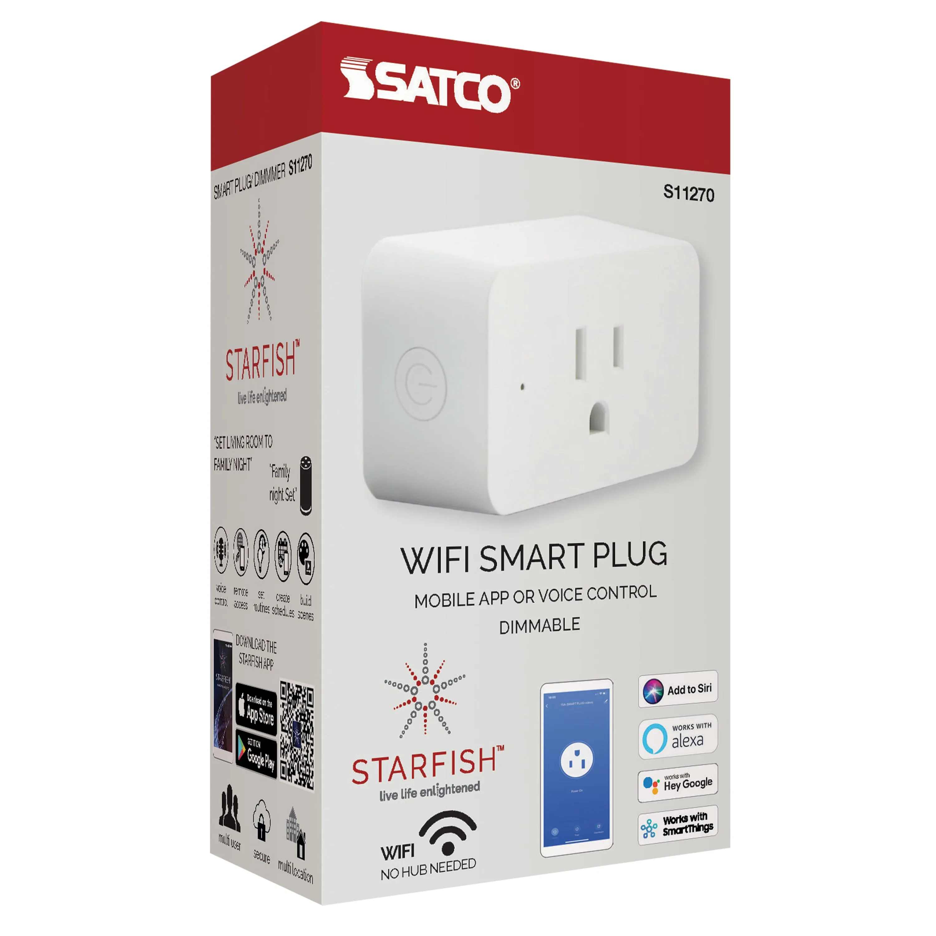 Satco S11270 - Starfish WiFi Smart Plug - Dimmable - 120V - Outlet 15A - Rectangle