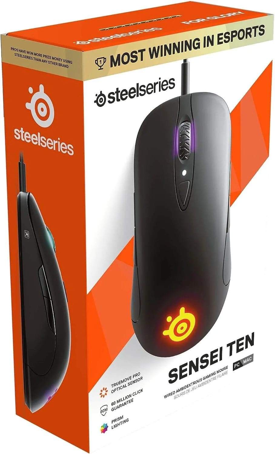 SteelSeries Sensei Ten - Gaming Mouse - 18, 000 CPI Truemove Pro Optical Sensor - Ambidextrous design - 8 Programmable Buttons - RGB Lighting - Black