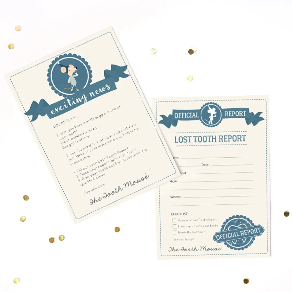 Tooth Mouse Full Set Boys | Official Certificate, Customer Receipt, Door Hangar, Visitor Poster, Letter, Tooth Report, Lost tooth chart